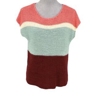 Loft Sweater Womens Small Coral Green Maroon Chunky Knit Tunic Pullover